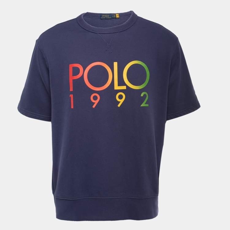 Pre Owned Polo Ralph Lauren Navy Blue Logo Printed Cotton Sweatshirt L