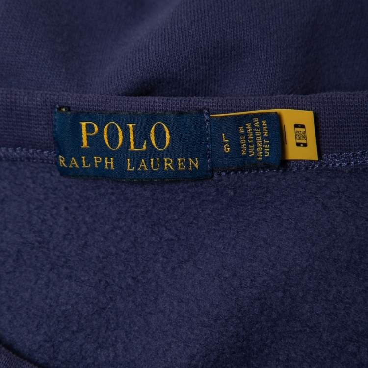 Pre Owned Polo Ralph Lauren Navy Blue Logo Printed Cotton Sweatshirt L