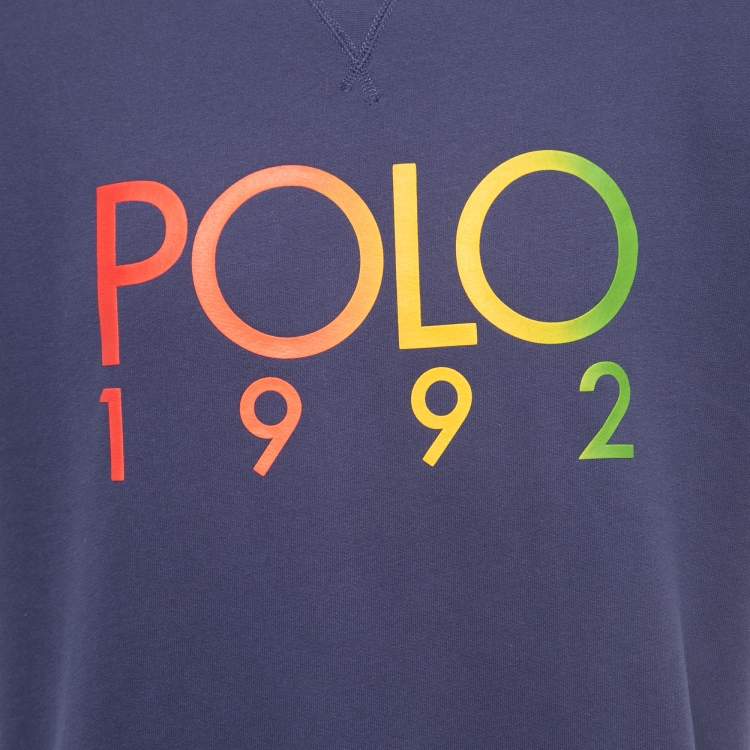Pre Owned Polo Ralph Lauren Navy Blue Logo Printed Cotton Sweatshirt L