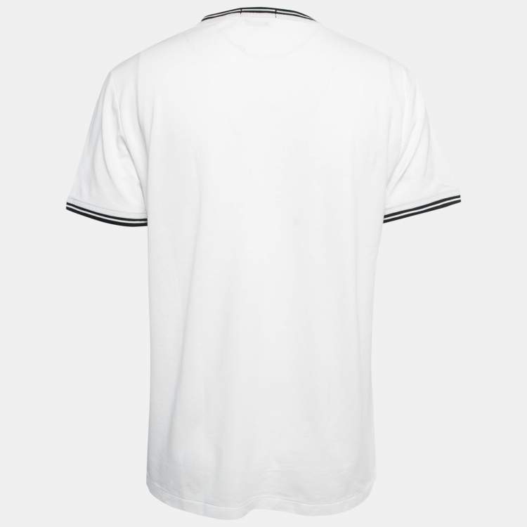 Pre Owned Polo Ralph Lauren White Cotton Pique Contrast Detail Round Neck T-Shirt L