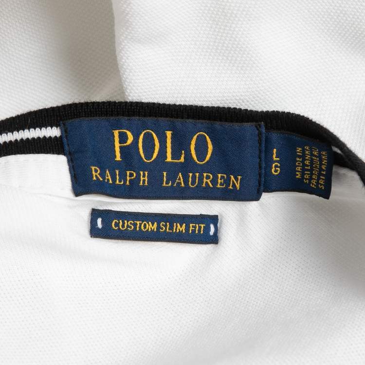 Pre Owned Polo Ralph Lauren White Cotton Pique Contrast Detail Round Neck T-Shirt L