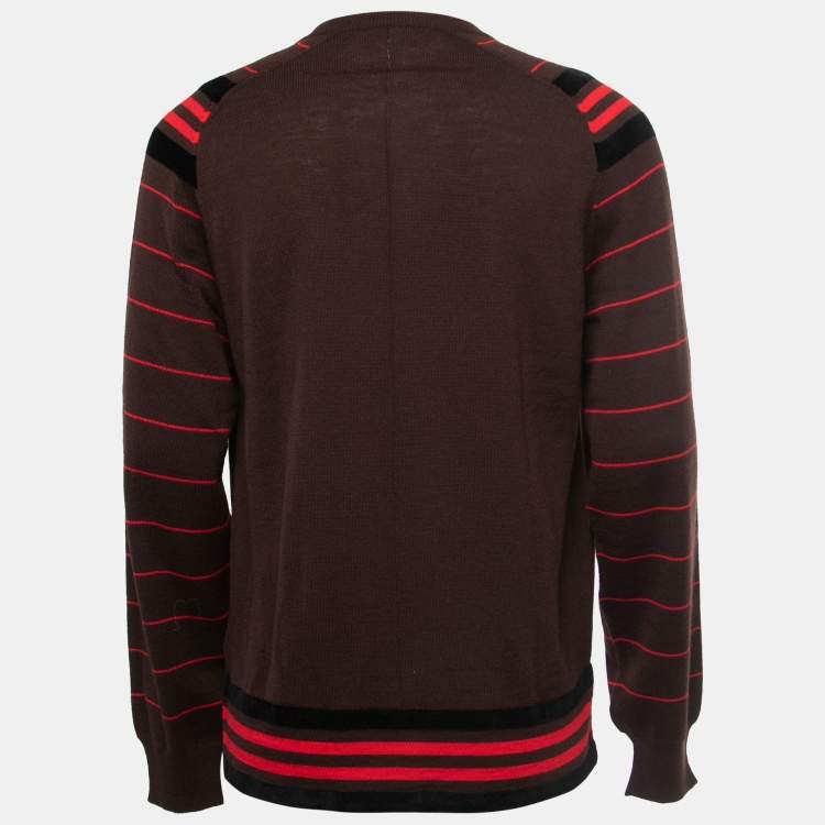 Pre Owned Givenchy Brown Striped Wool Crew Neck Jumper XL
