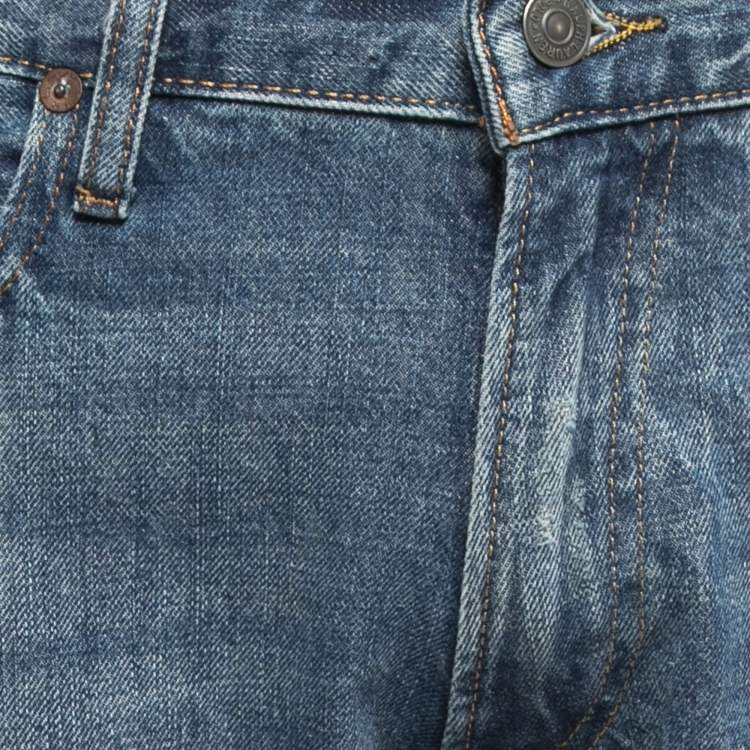 Pre Owned Polo Ralph Lauren Blue Washed & Distressed Denim The Varick Slim Straight Jeans M Waist 32"
