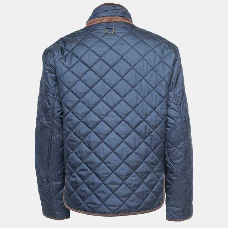 Pre Owned  Polo Ralph Lauren Vintage Navy Blue Quilted Synthetic Suede Trimmed Zip Front Reversible Jacket XL