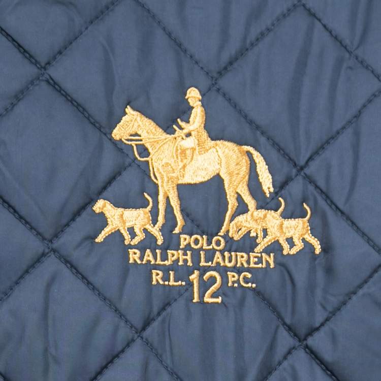 Pre Owned  Polo Ralph Lauren Vintage Navy Blue Quilted Synthetic Suede Trimmed Zip Front Reversible Jacket XL