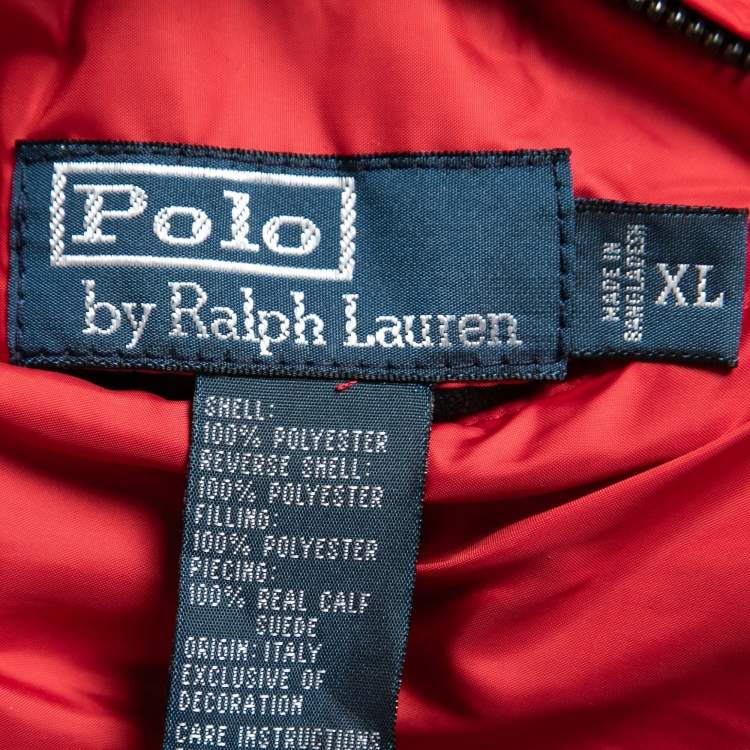 Pre Owned  Polo Ralph Lauren Vintage Navy Blue Quilted Synthetic Suede Trimmed Zip Front Reversible Jacket XL