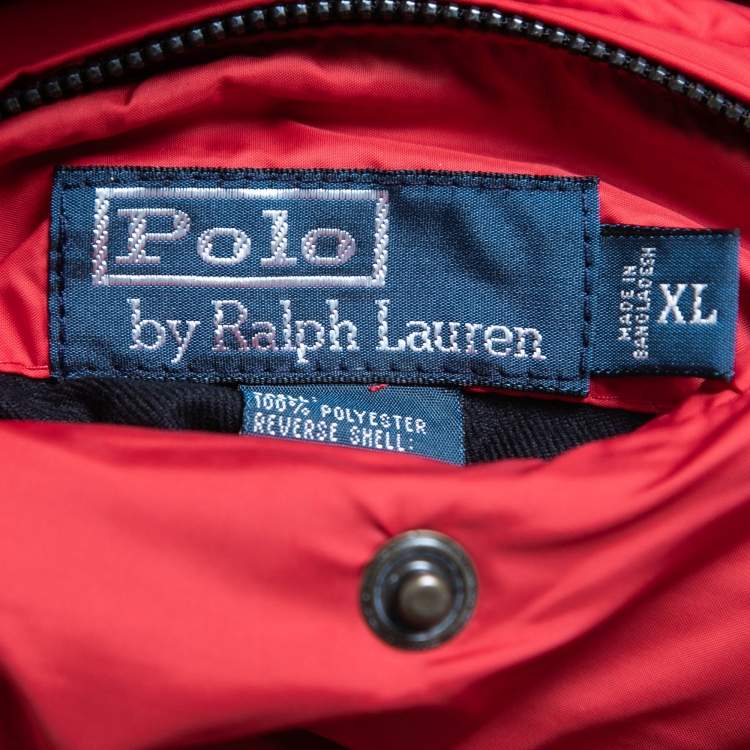 Pre Owned  Polo Ralph Lauren Vintage Navy Blue Quilted Synthetic Suede Trimmed Zip Front Reversible Jacket XL
