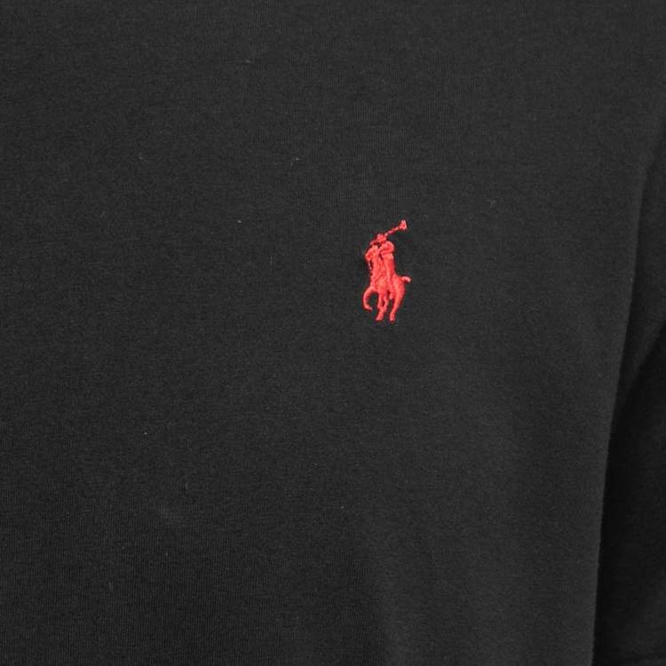 Pre Owned Polo Ralph Lauren Black Logo Embroidered Cotton Crew Neck Half Sleeve T-Shirt L
