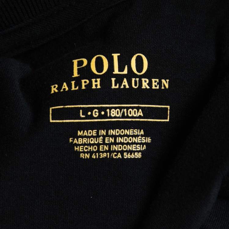Pre Owned Polo Ralph Lauren Black Logo Embroidered Cotton Crew Neck Half Sleeve T-Shirt L