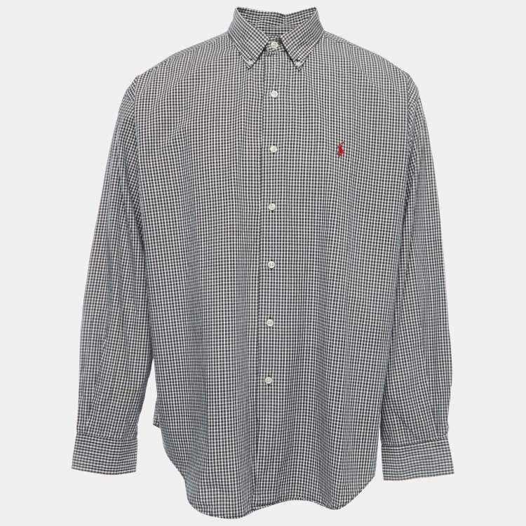 Pre Owned Polo Ralph Lauren Brown Mini Plaid Cotton Button Down Full Sleeve Shirt XL