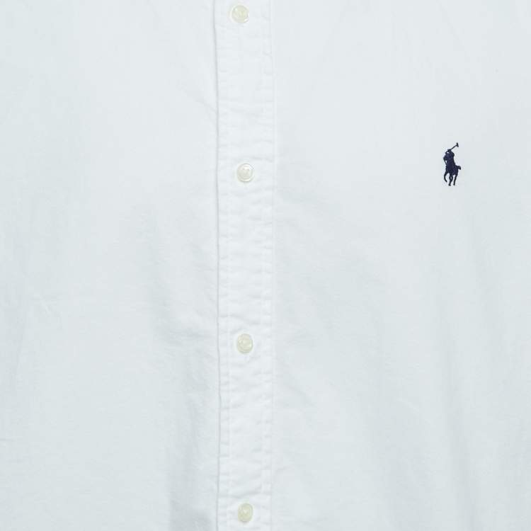 Pre Owned Polo Ralph Lauren White Logo Embroidered Cotton Button Down Full Sleeve Shirt XXL