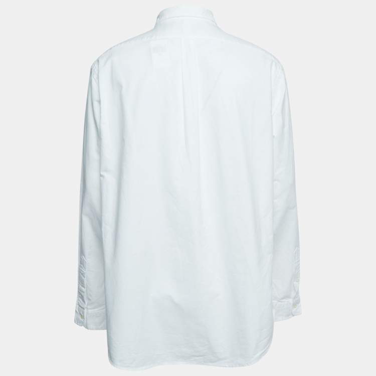 Pre Owned Polo Ralph Lauren White Logo Embroidered Cotton Button Down Full Sleeve Shirt XXL