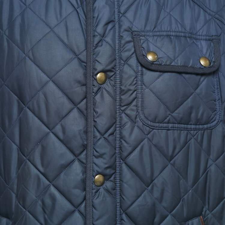 Pre Owned Polo Ralph Lauren Navy Blue Quilted Nylon Sleeveless Zip Front Jacket XL