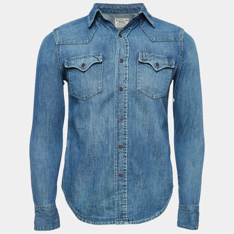 Pre Owned Polo Ralph Lauren Blue Denim Button Front Full Sleeve Shirt S