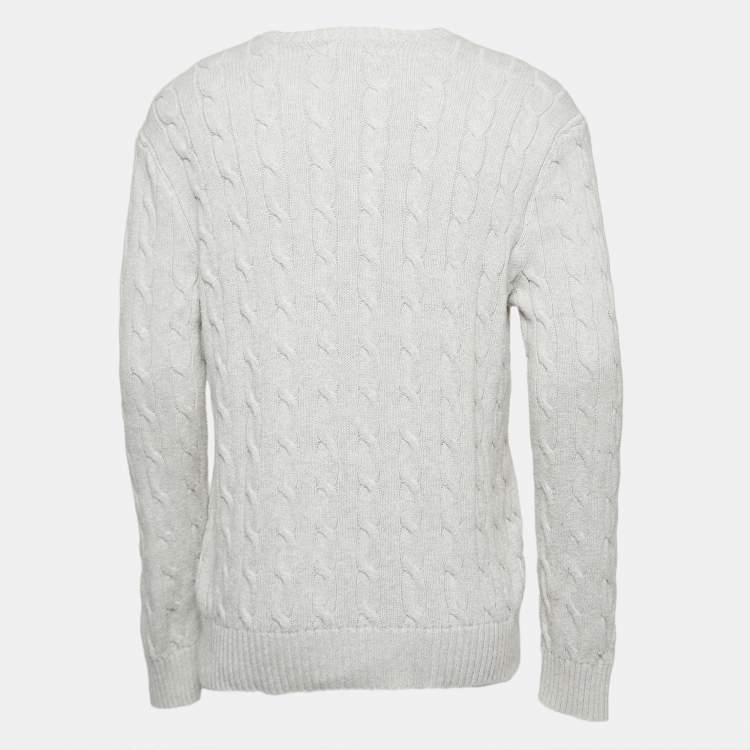 مملوكة مسبقًا Polo Ralph Lauren Grey Logo Embroidered Cotton Knit Crew Neck Sweater L