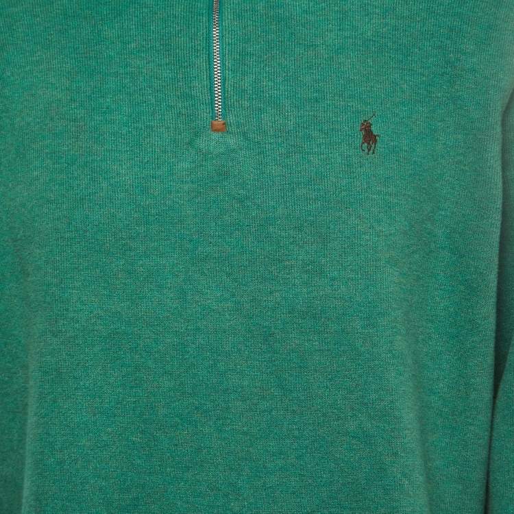 Pre Owned Polo Ralph Lauren Green Cotton Knit Half Zip Sweater L