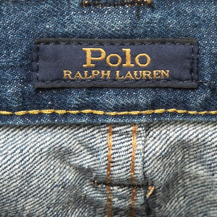 Pre Owned Polo Ralph Lauren Blue Distressed Denim The Sulivan Slim Jeans L Waist 34"