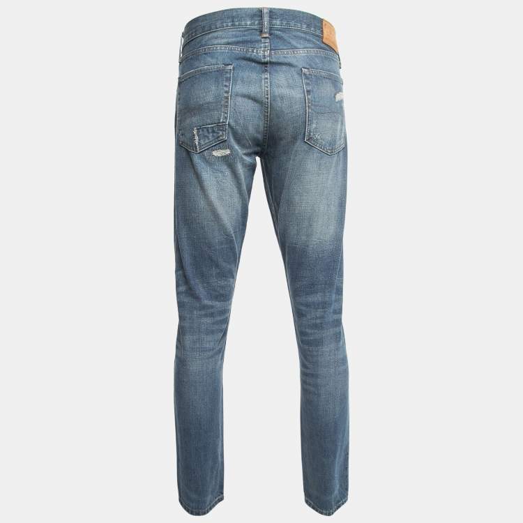 Pre Owned Polo Ralph Lauren Blue Distressed Denim The Sulivan Slim Jeans L Waist 34"