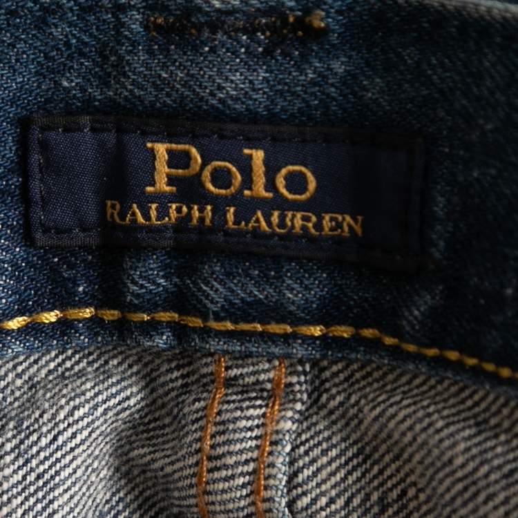 Pre Owned Polo Ralph Lauren Blue Distressed Denim The Sulivan Slim Jeans L Waist 34"