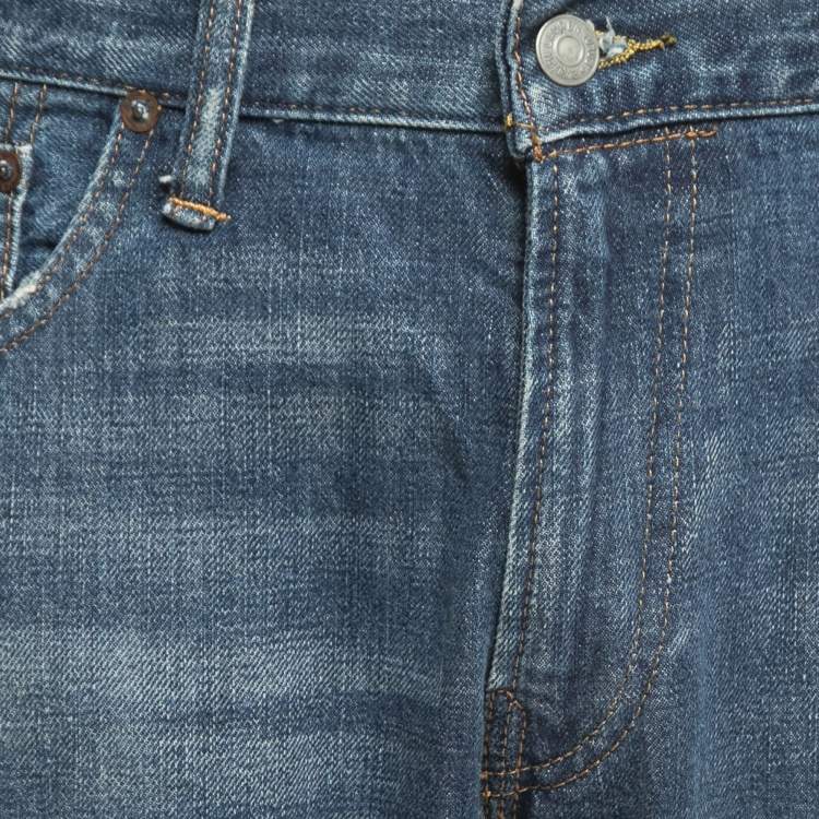 Pre Owned Polo Ralph Lauren Blue Distressed Denim The Sulivan Slim Jeans L Waist 34"