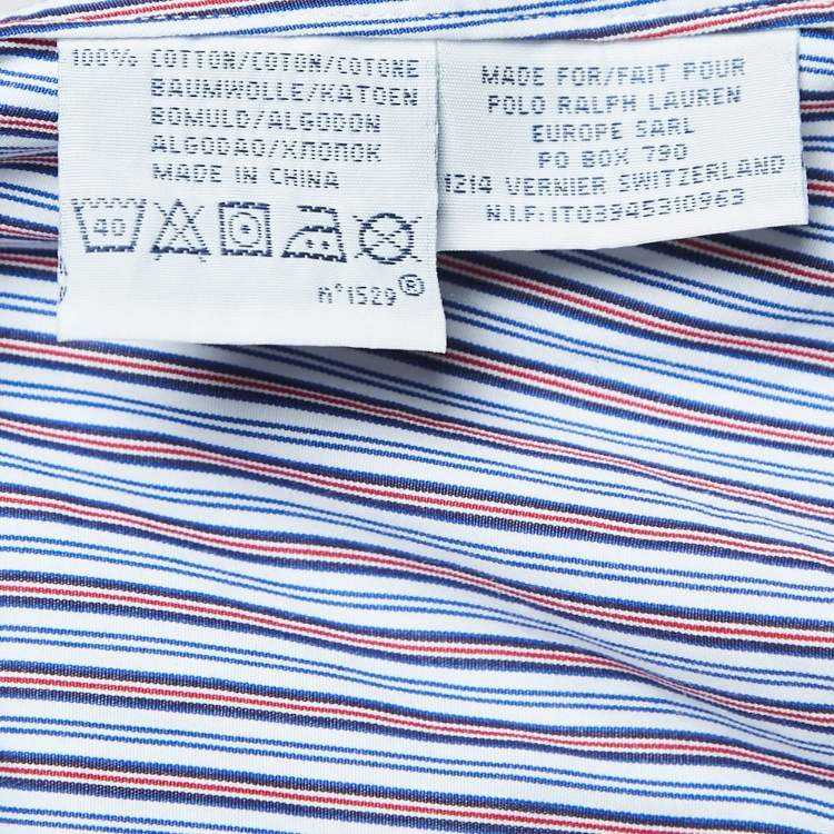 Pre Owned Polo Ralph Lauren Blue Striped Cotton Button Down Custom Fit Shirt M
