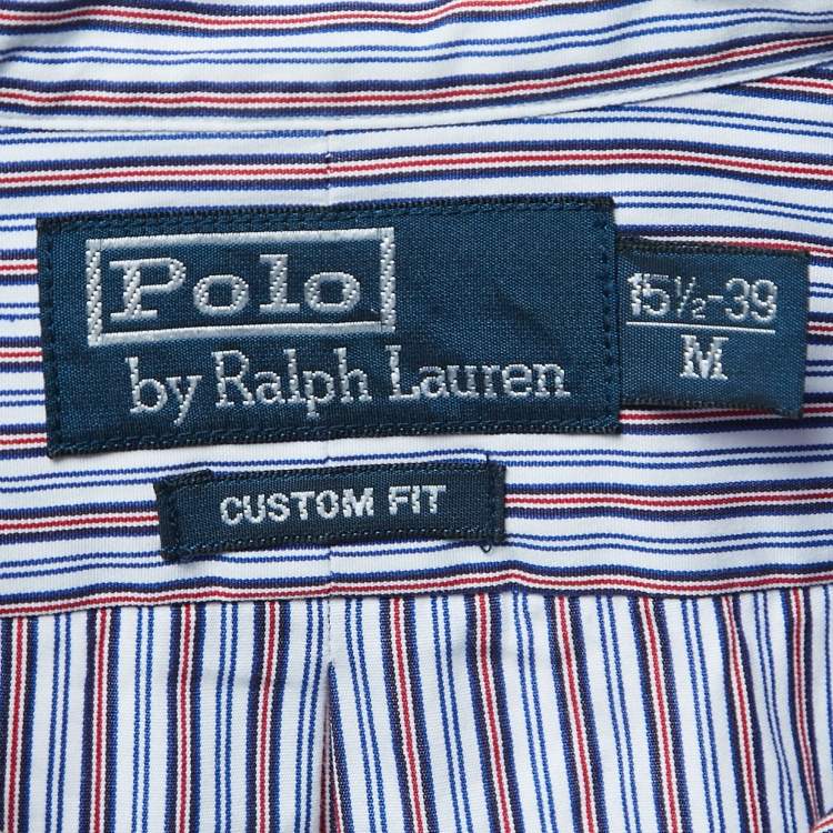 Pre Owned Polo Ralph Lauren Blue Striped Cotton Button Down Custom Fit Shirt M