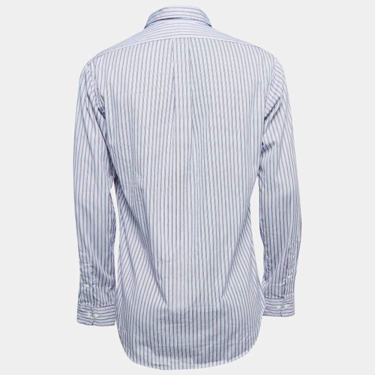 Pre Owned Polo Ralph Lauren Blue Striped Cotton Button Down Custom Fit Shirt M