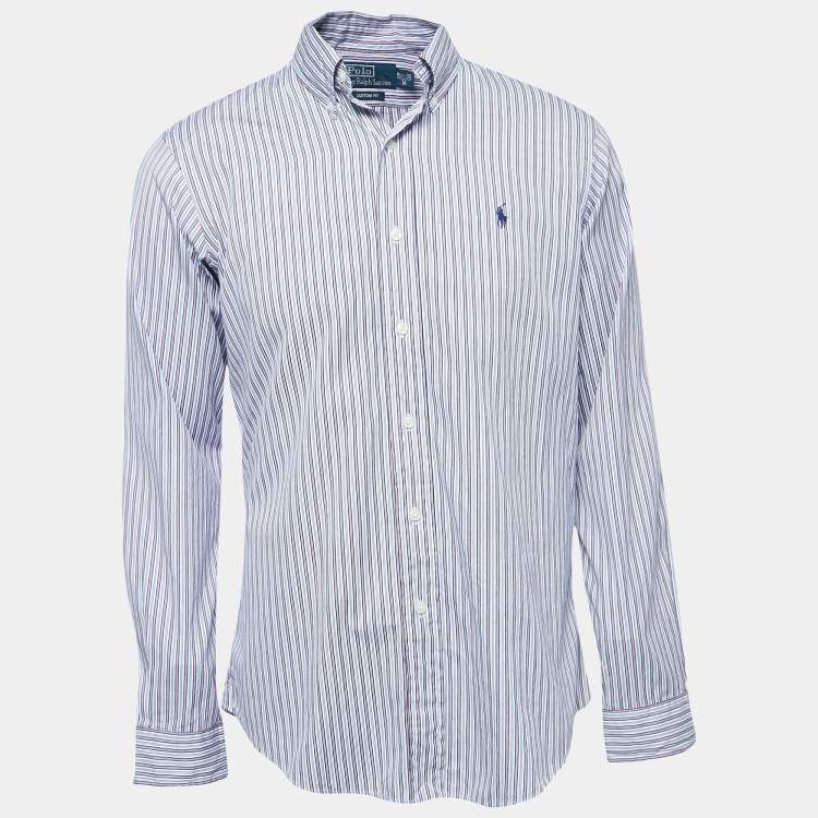 Pre Owned Polo Ralph Lauren Blue Striped Cotton Button Down Custom Fit Shirt M