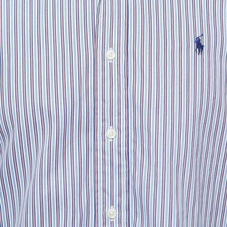 Pre Owned Polo Ralph Lauren Blue Striped Cotton Button Down Custom Fit Shirt M