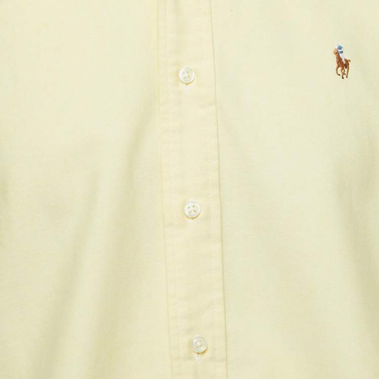 Pre Owned Polo Ralph Lauren Yellow Cotton Button Down Custom Fit Shirt M