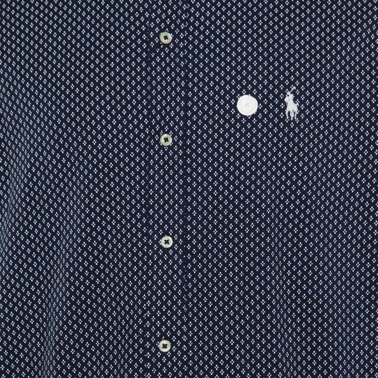 Pre Owned Polo Ralph Lauren Navy Blue Printed Cotton Button Down Full Sleeve Shirt XL