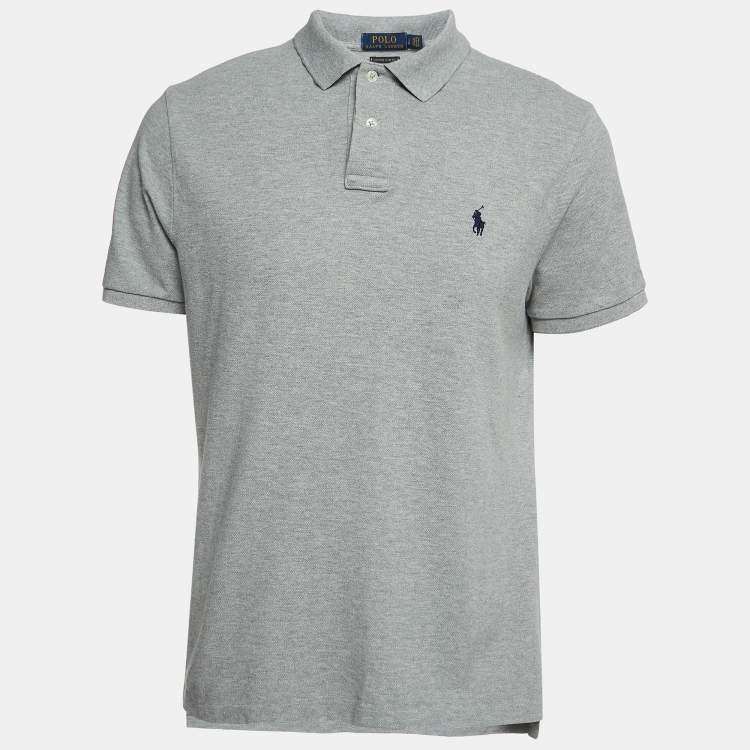 Pre Owned Polo Ralph Lauren Grey Logo Embroidered Cotton Polo T-Shirt L