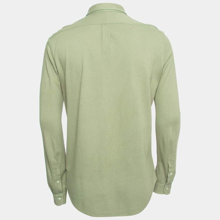 Pre Owned Polo Ralph Lauren Green Featherweight Mesh Button Down Full Sleeve Shirt M