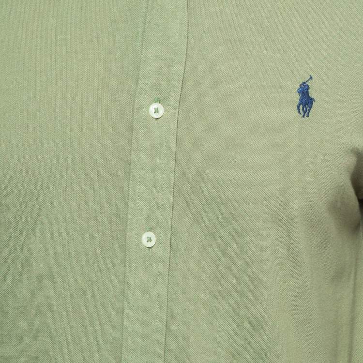 Pre Owned Polo Ralph Lauren Green Featherweight Mesh Button Down Full Sleeve Shirt M