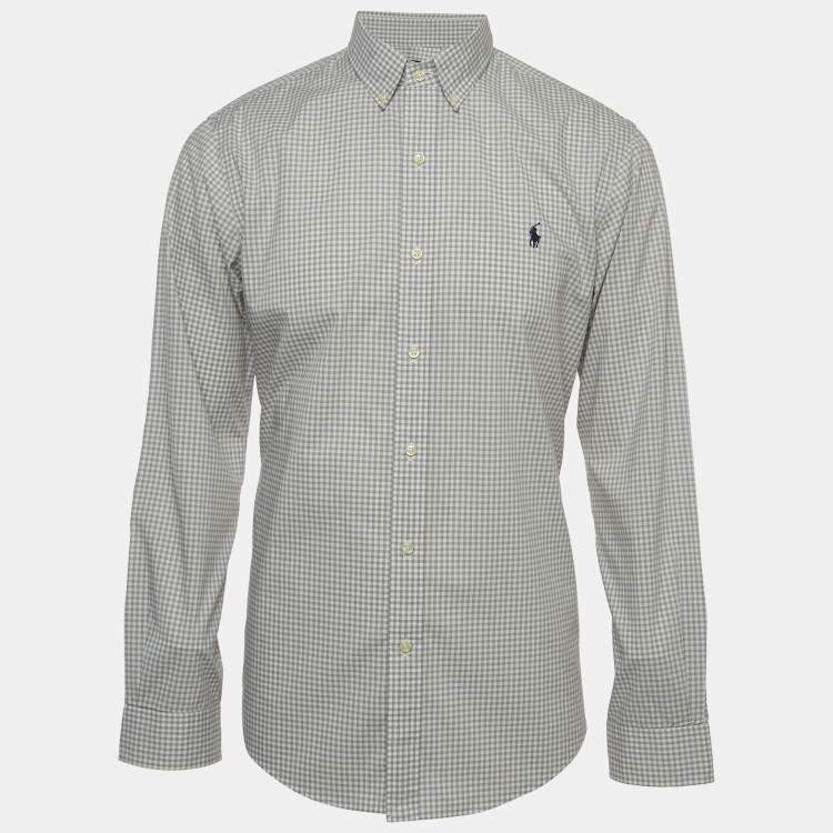 Pre Owned Polo Ralph Lauren Grey Checked Stretch Cotton Button Down Shirt L