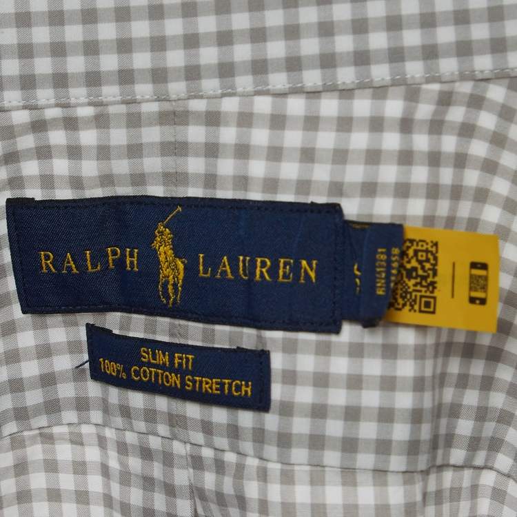 Pre Owned Polo Ralph Lauren Grey Checked Stretch Cotton Button Down Shirt L