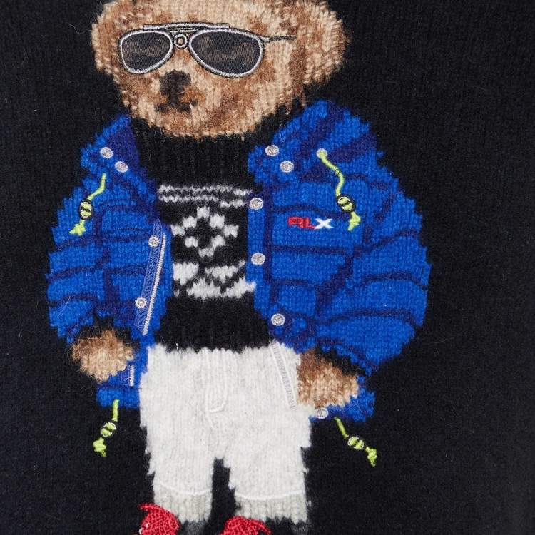 Pre Owned Polo Ralph Lauren Black Bear Intarsia Wool Knit Crew Neck Sweater S
