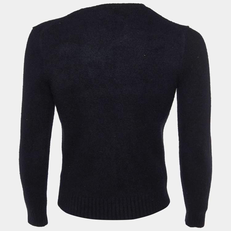 Pre Owned Polo Ralph Lauren Black Bear Intarsia Wool Knit Crew Neck Sweater S