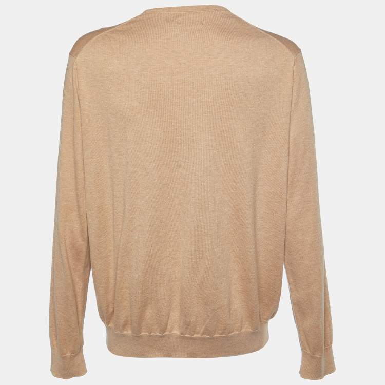 Pre Owned Polo Ralph Lauren Beige Cotton Knit Long Sleeve Jumper 2XL