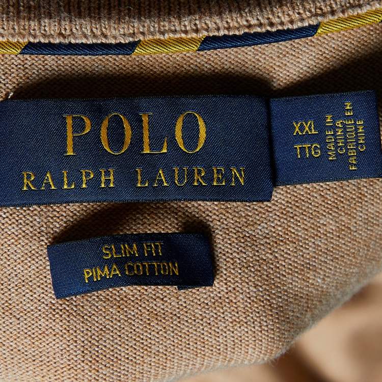 Pre Owned Polo Ralph Lauren Beige Cotton Knit Long Sleeve Jumper 2XL