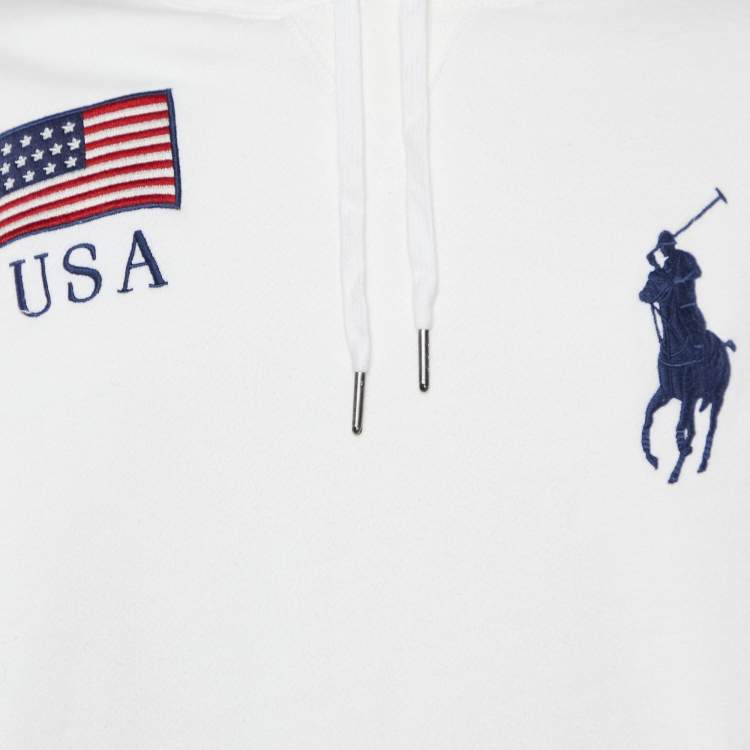 Pre Owned Polo Ralph Lauren Vintage White Embroidered Knit Hoodie XL