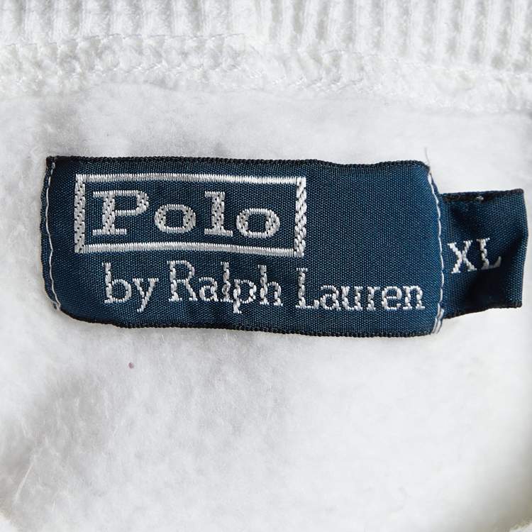 Pre Owned Polo Ralph Lauren Vintage White Embroidered Knit Hoodie XL