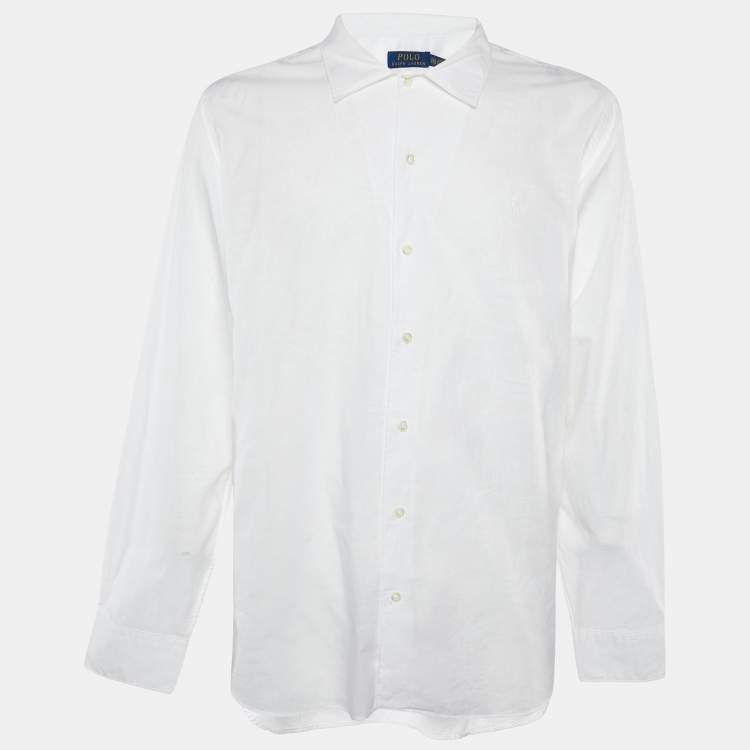 Pre Owned Polo Ralph Lauren White Patterned Linen Shirt 2XL