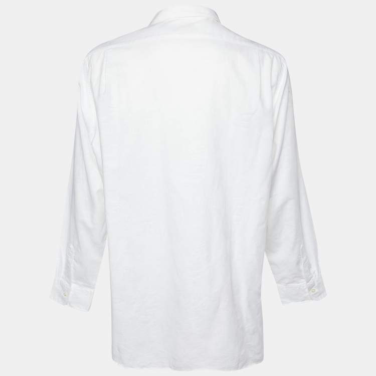 Pre Owned Polo Ralph Lauren White Patterned Linen Shirt 2XL