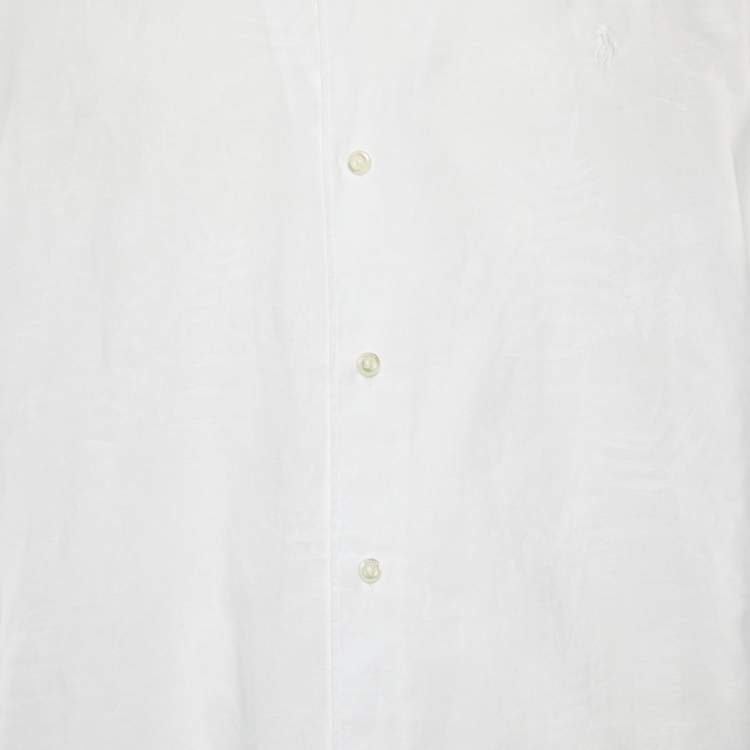 Pre Owned Polo Ralph Lauren White Patterned Linen Shirt 2XL
