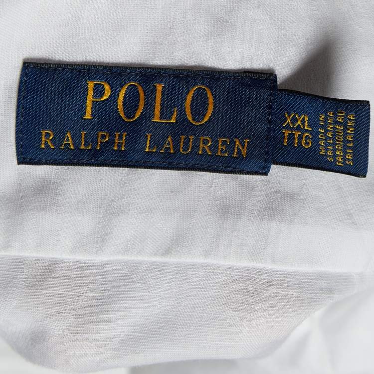 Pre Owned Polo Ralph Lauren White Patterned Linen Shirt 2XL