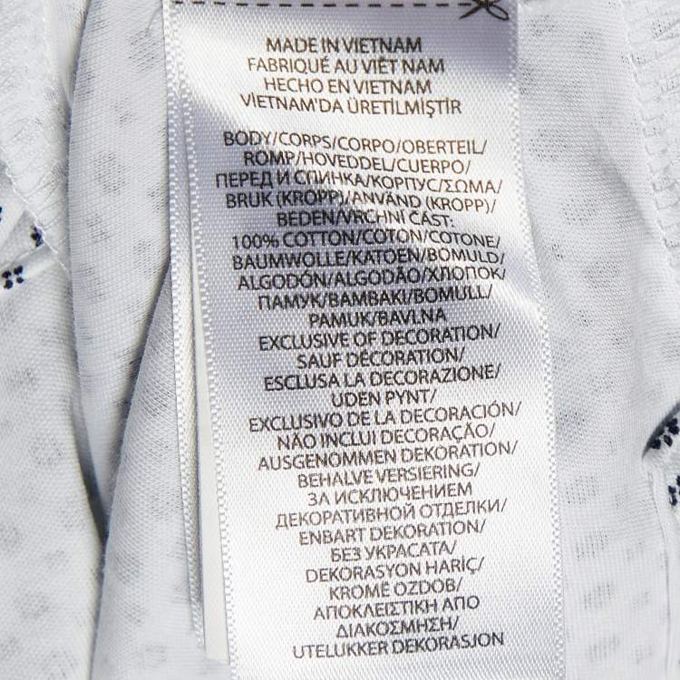 Pre Owned Polo Ralph Lauren White/Navy Blue Patterned Cotton Polo T-Shirt 2XL