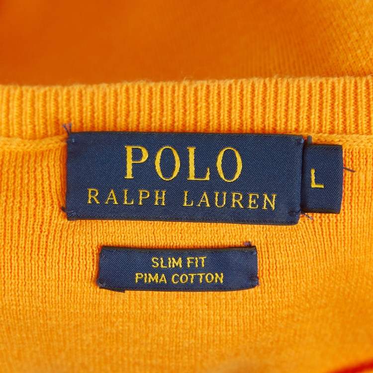 Pre Owned Polo Ralph Lauren Yellow Logo Embroidered Pima Cotton Slim Fit Sweater L