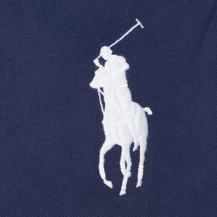 Pre Owned Polo Ralph Lauren Navy Blue Cotton Custom Fit Polo T-Shirt L