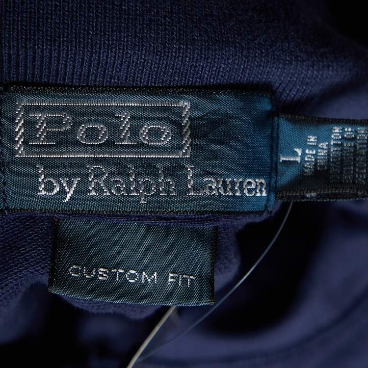 Pre Owned Polo Ralph Lauren Navy Blue Cotton Custom Fit Polo T-Shirt L